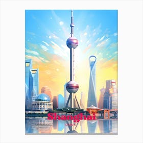 Shanghai China Oriental Pearl Travel Illustration Canvas Print