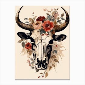 Vintage Boho Bull Skull Flowers Painting (44) Canvas Print