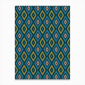 DIAMOND IKAT Boho Woven Texture Style in Exotic Blue Green Blush Dark Teal Canvas Print
