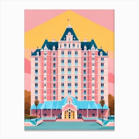 Pink Bold Grand Hotel Planimetric Wes Anderson Style Popping Colours Canvas Print