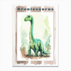 Sweet Brontosaurus Dinosaur Watercolour 3 Poster Canvas Print