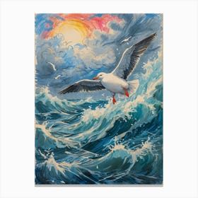 Seagull Flying Over The Ocean Canvas Print