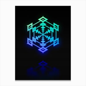Neon Blue and Green Abstract Geometric Glyph on Black n.0091 Canvas Print