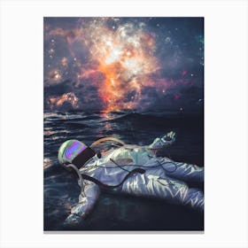 Astronaut Floating In Ocean Galaxy Sky Canvas Print
