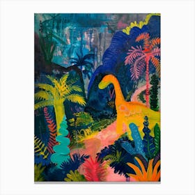 Colourful Tropical Dinosaur Mountain Painting Canvas Print