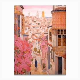 Alicante Spain 4 Vintage Pink Travel Illustration Canvas Print