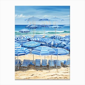 Blue Umbrellas On The Beach Canvas Print