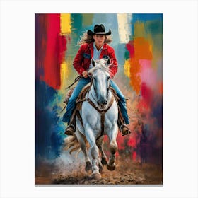 Cowgirl Riding A White Horse Canvas Print