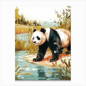 Giant Panda Standing On A Riverbank Storybook Illustration 4 Canvas Print