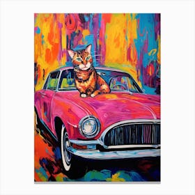 Oldsmobile 442 Vintage Car With A Cat, Matisse Style Painting 1 Canvas Print