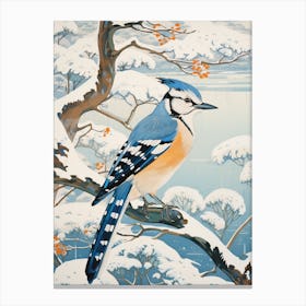 Winter Bird Painting Blue Jay 4 Canvas Print