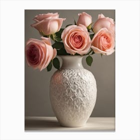 A Vase Of Pink Roses 103 Canvas Print