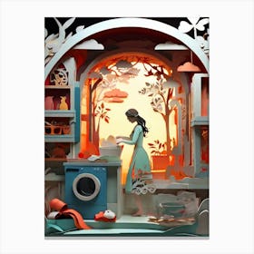 Woman In A Kitchen Canvas Print