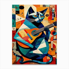 Cat Playing Guitar Inspired by Picasso Canvas Print