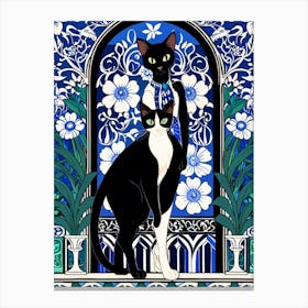 Cats In Blue And White Canvas Print