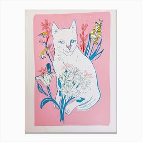 Cute Cat With Flowers Illustration 4 Canvas Print