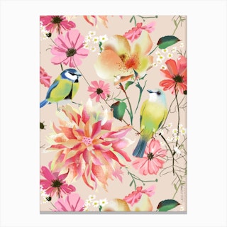 Spring Birdsong Flowers Canvas Print