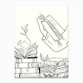 Girl Reading A Book hand drawing minimalist one line art Canvas Print