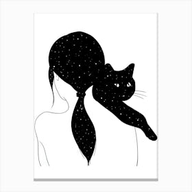 Black Cat On A Woman'S Head Canvas Print