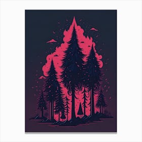A Fantasy Forest At Night In Red Theme 59 Canvas Print