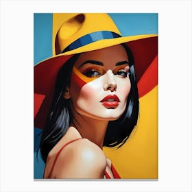 Woman Portrait With Hat Pop Art (63) Canvas Print