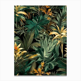 Tropical Leaves On A Black Background Canvas Print