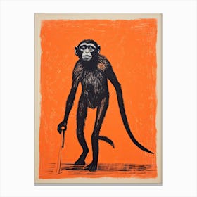 Spider Monkey, Woodblock Animal Drawing 2 Canvas Print