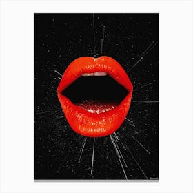 Night Sky Stars Red Lips Collage In Black Canvas Print