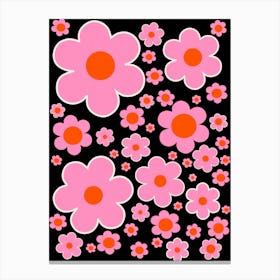 Retro Flower Black Orange Pink Canvas Print