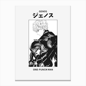 OnePunch Man Genos Black and White Canvas Print