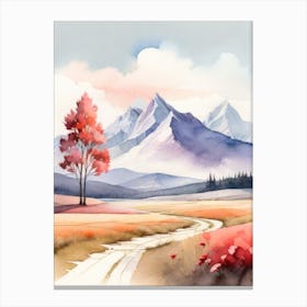 Tranquil Mountains In Minimalist Watercolor Vertical Composition 8 Canvas Print