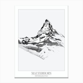 Matterhorn Switzerland Italy Line Drawing 4 Poster 2 Canvas Print