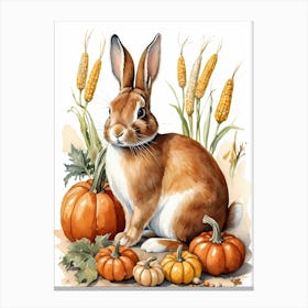 Painting Of A Cute Bunny With A Pumpkins (50) Canvas Print