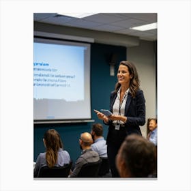 Businesswoman Exuding Confidence Stands At The Forefront Of A Well Attended Training Seminar Audien (1) 2 Canvas Print