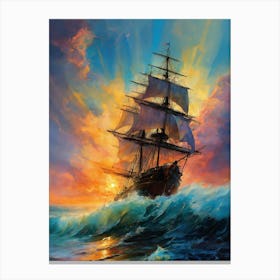 Sailing Ship At Sunset Canvas Print