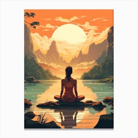 Yoga at the River Sunset Canvas Print