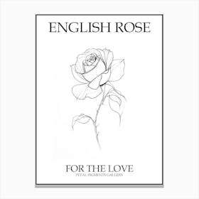 English Rose Black And White Line Drawing 38 Poster Canvas Print
