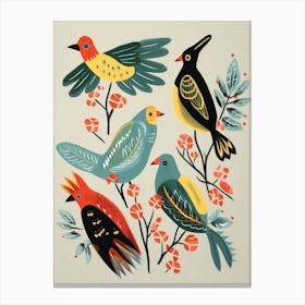 Folk Style Bird Painting Northern Cardinal 5 Canvas Print