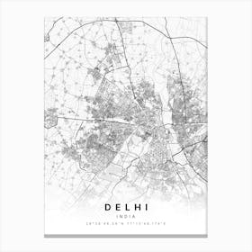 Delhi India White Map Canvas Print