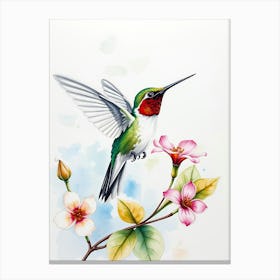 Hummingbird With Flowers Canvas Print