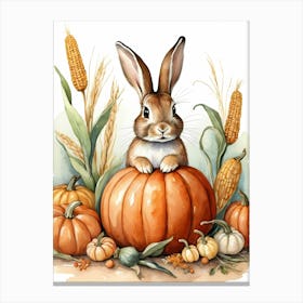 Painting Of A Cute Bunny With A Pumpkins (33) Canvas Print
