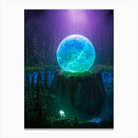 Enchanting Luminous Orb Floats Against The Backdrop Of An Obsidian Void Iridescent Reflections Bou Canvas Print