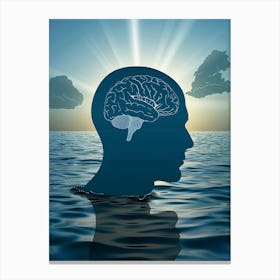 Silhouette Of A Human Brain In The Water Canvas Print