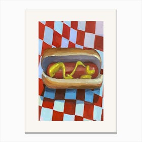 Hot Dog On A Checkered Tablecloth 1 Canvas Print