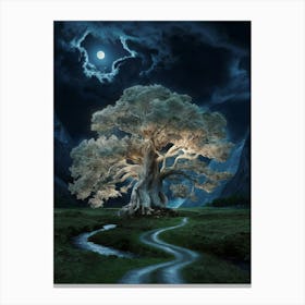 Lone Tree At Night Canvas Print