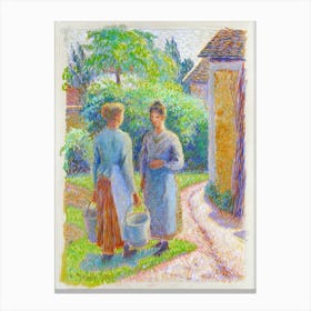 Two Women In A Garden (1888), Camille Pissarro Canvas Print