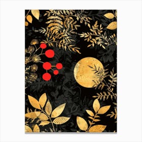 Gold Leaves On Black Background 7 Canvas Print