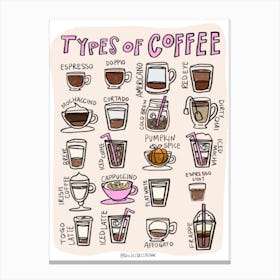Types Of Coffee Pretty Pink Canvas Print