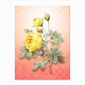 Yellow Rose Vintage Botanical in Peach Fuzz Tartan Plaid Pattern n.0163 Canvas Print