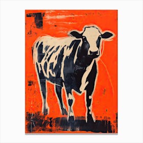 Cow, Woodblock Animal  Drawing 2 Canvas Print